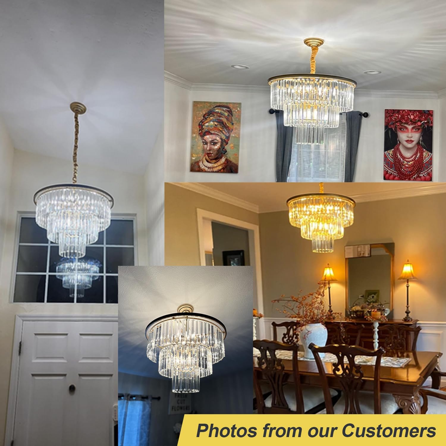 12-Light 23.64' Gold Modern Crystal Chandelier Crystal Pendant Chandeliers Light Fixture 3-Tier Hanging Lighting for Living Dinning Room Bedroom Foyer