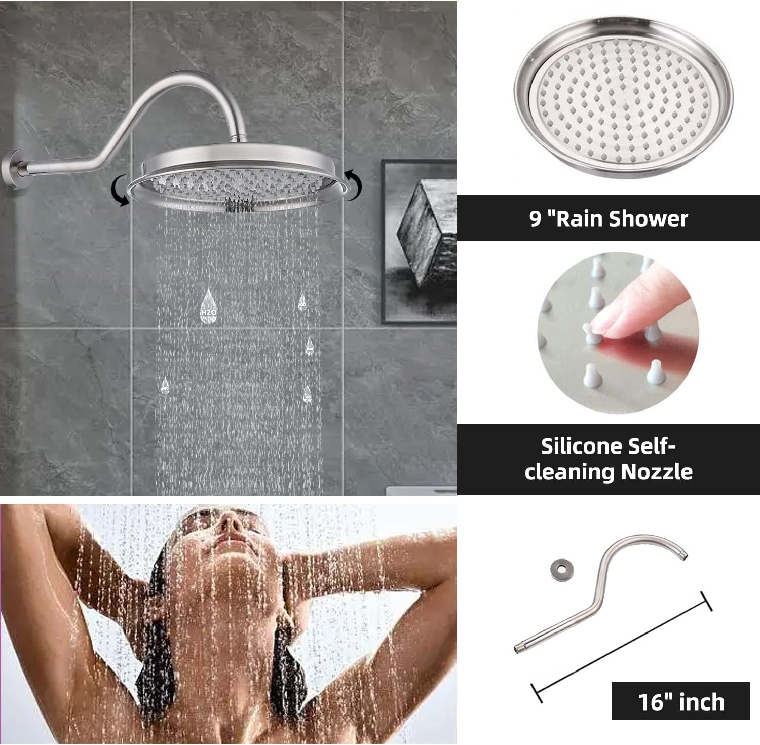 All Metal Thermostatic Shower System with Tub Spout Backnets Wall Mounted Shower Faucet Set for Bathroom with 9 Inch Rain Shower Head and Handheld, Rough-in Valve Body and Trim kit, Brushed Nickel