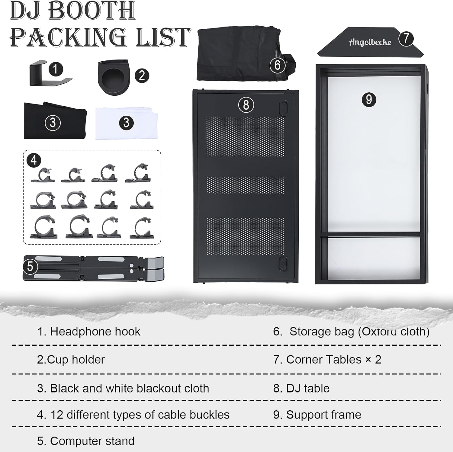 Portable DJ Booth Facade,DJ Table,Heavy-Duty DJ Table Stand Portable Booth,Iron Plate Surface DJ Facade Booth,with Carry Bag & Hook & Cup Holder (41.3'L x 20.4'W x 43.3'H)