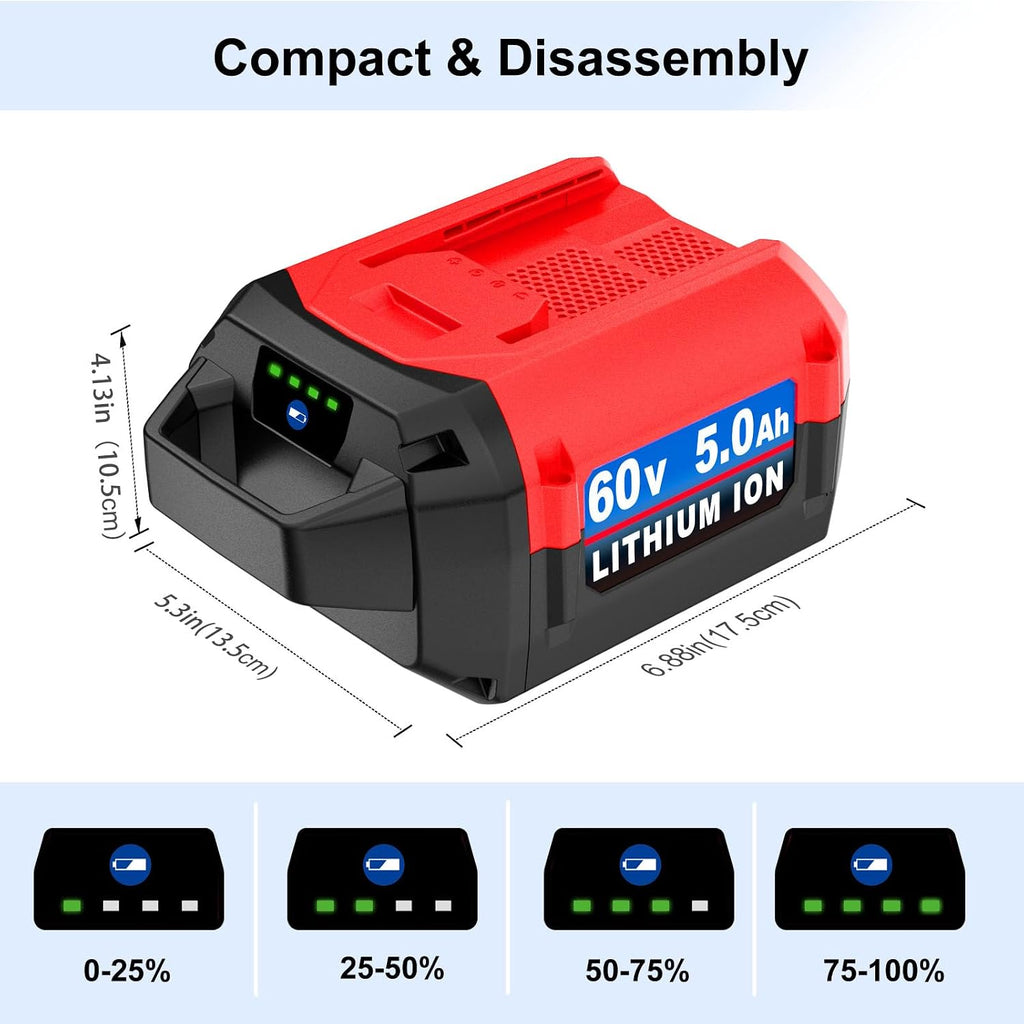 1 Pack 5.0Ah Lithium-ion Replacement for ‎Toro 60V Battery L108 L135 L216 L324 L405 88620 88625 88640 88660 88675，Compatible with Toro Flex Force Battery 60 Volt Max
