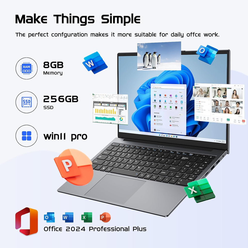 15.6' Laptop Computer 2-in-1,Win 11 Pro 8GB RAM 256GB SSD Core m3 8100Y(up to 3.40 GHz),MS Office 365 Ultra-Thin,FHD Touchscreen, Wi-Fi 5, BT5.1, RJ45,Backlit Keyboard (8GB RAM 256GB SSD)