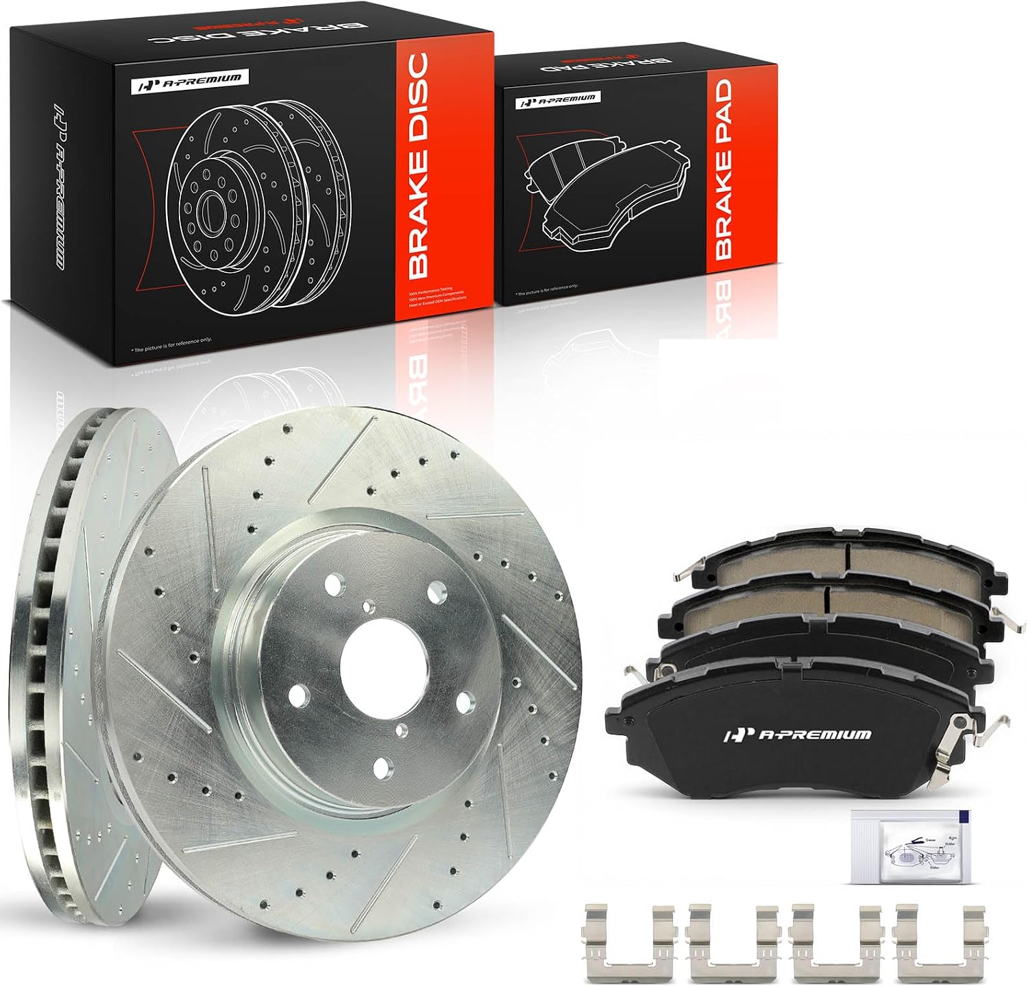 A-Premium 12.42 inch (315.5mm) Front Drilled and Slotted Disc Brake Rotors + Ceramic Pads Kit Compatible with Select Subaru Models - Outback 2015-2019, Legacy, Tribeca, B9 Tribeca, WRX, 6-PC Set