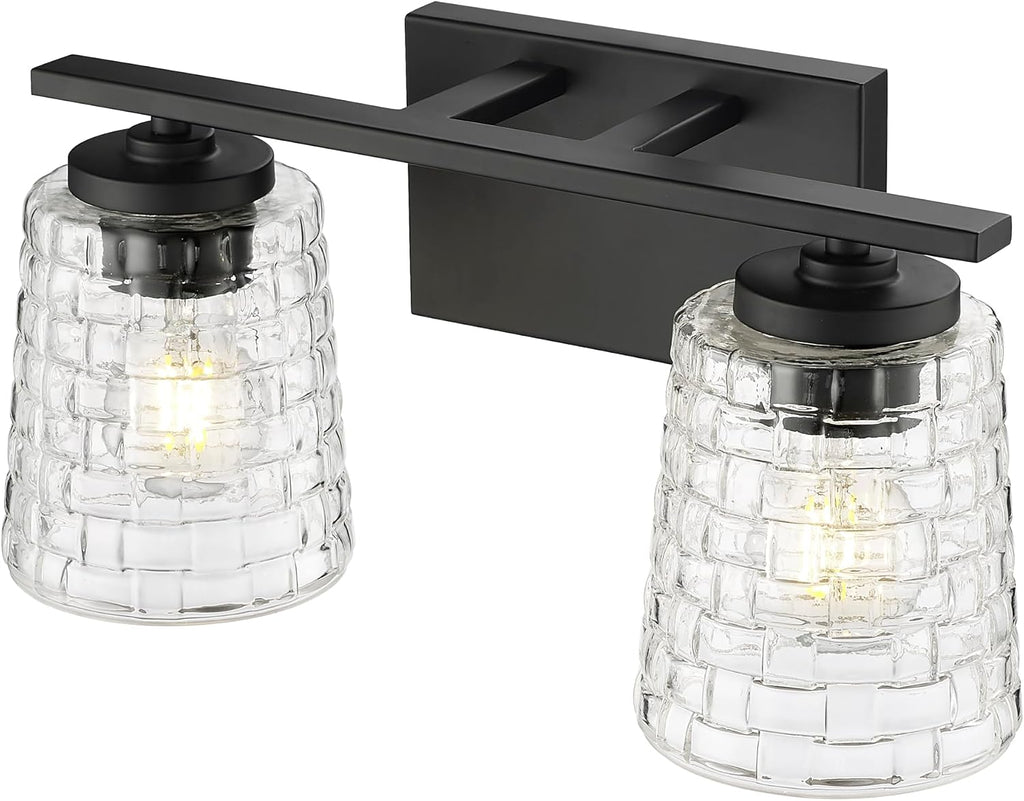 ML Lighting | Saben Collection | 22102-MB | Indoor 2 Light Vanity in Matte Black with Clear Woven Lattice Glass Shade | Elegant and Versatile Design for Any Bathroom