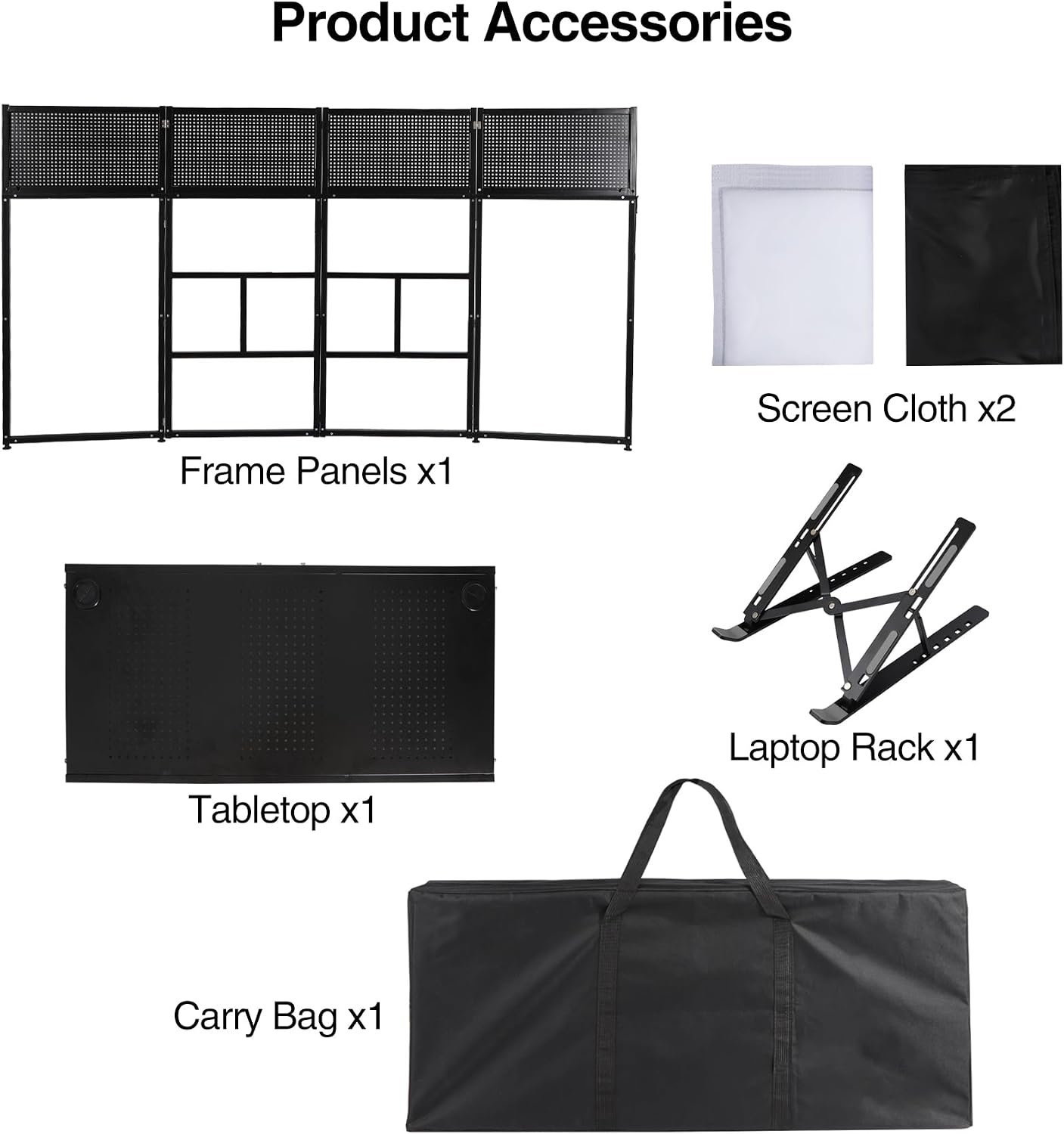 Portable DJ Facade Table Station, 41 x 20 x 40 Inches DJ Facade Booth with Black/White Scrims and Carrying Bag, Metal Frame Folding DJ Stand with Adjustable Height Feet