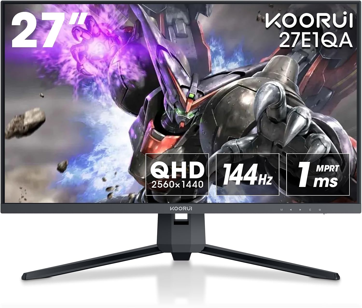 KOORUI 27-inch Gaming Monitor 144Hz QHD(2560 x 1440p) 2K, 1ms, DCI-P3 90% Color Gamut, Adaptive G-Sync, FreeSync Premium, HDMI x 2, DisplayPort, 27E1QA