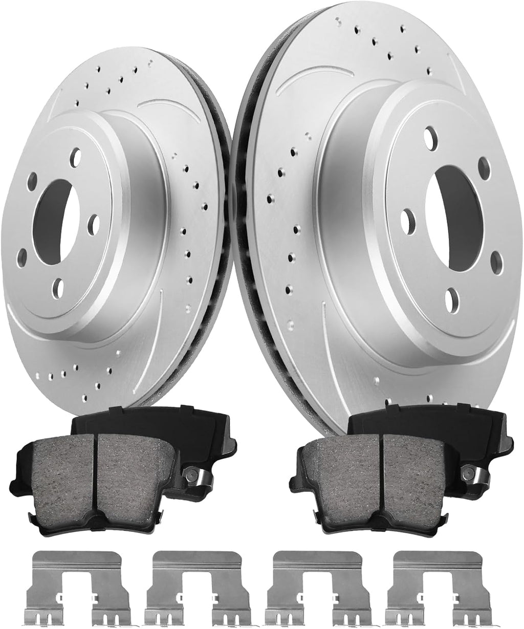 Rear Vented Brake Pads and Rotors Kit Compatible with 2006-2014 Dodge Charger, 2009-2014 Dodge Challenger, 2005-2008 Dodge Magnum| 320mm(12.6in)| Anti-Rust Geomet Coated | Rear Brake Rotors Kit