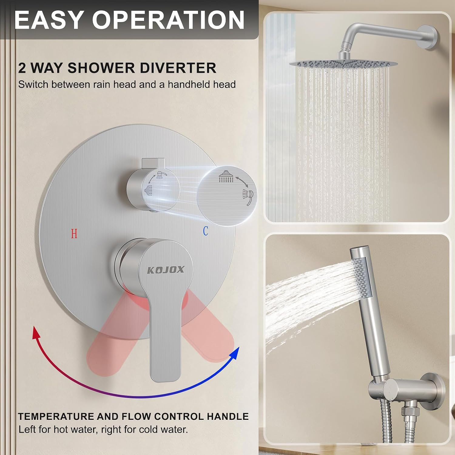 12-Inch Brushed Nickel Shower System: Ultimate High-Pressure Experience with Rainfall & Handheld Heads, Wall-Mounted Mixer, Rough-In Valve, & Trim Kit