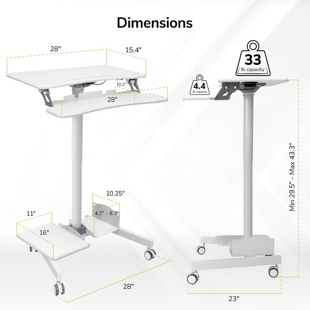 Mount-It! Mobile Computer Cart, Height-Adjustable Rolling Workstation with 28' Desktop, Keyboard Tray, Storage Shelves & Locking Wheels, Mobile Computer Stand for Office, Classroom, or Home