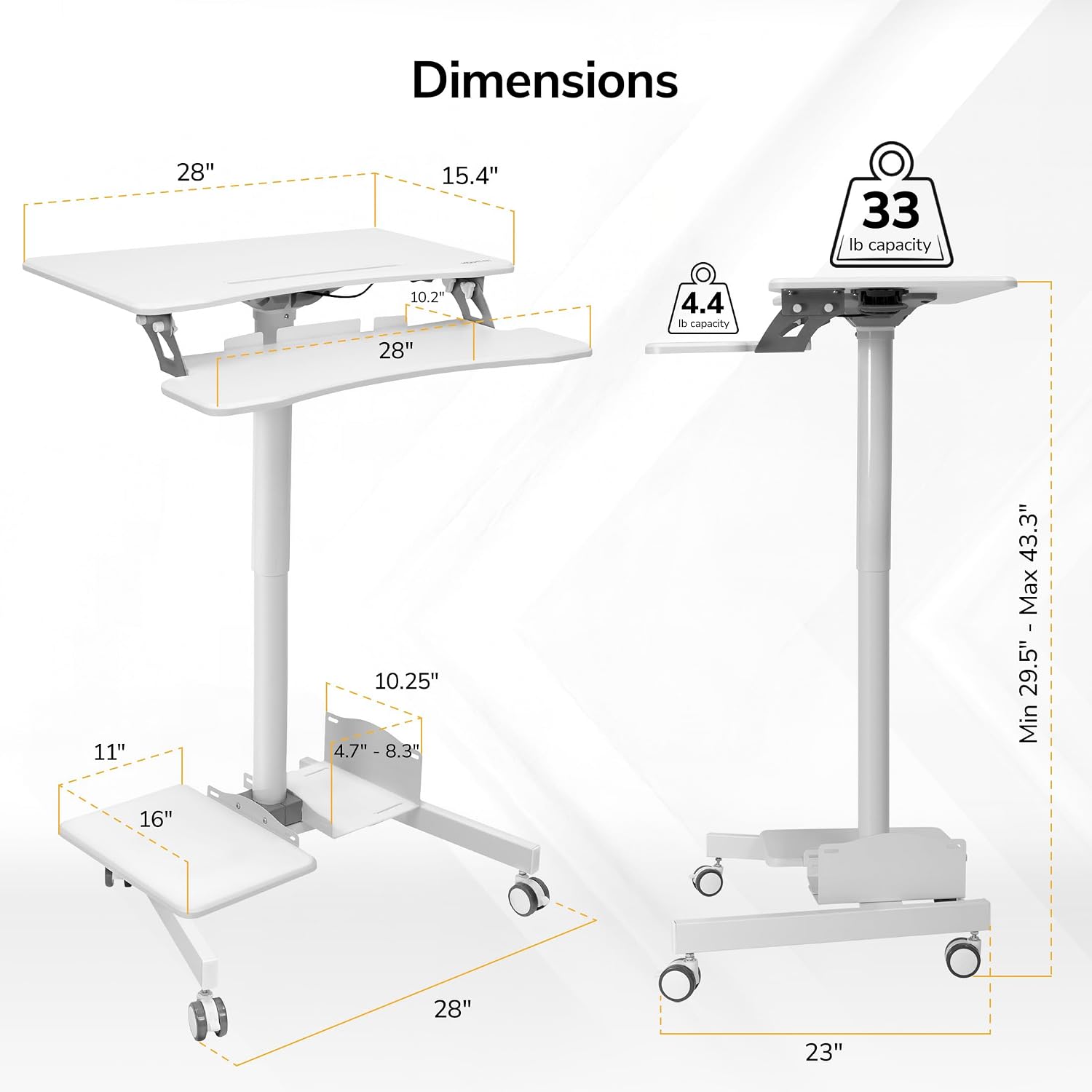 Mount-It! Mobile Computer Cart, Height-Adjustable Rolling Workstation with 28' Desktop, Keyboard Tray, Storage Shelves & Locking Wheels, Mobile Computer Stand for Office, Classroom, or Home
