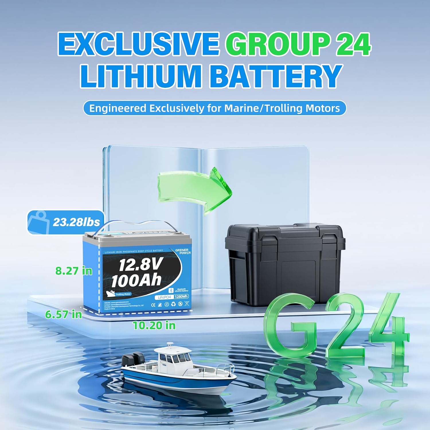 12V 100Ah Trolling Motor LiFePO4 Battery, 120A BMS, Max. 1280Wh Lithium Iron Phosphate Battery with up to 15000 Cycles & 10 Years Lifespan for Trolling Motor, RV, Marine, Solar off Grid