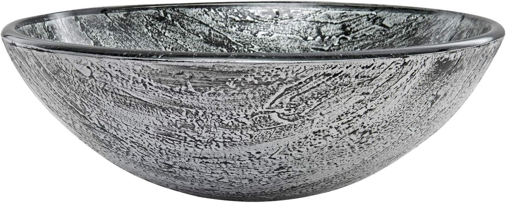Vigo Vessel Sink Slate Grey - 17' Artistic Round Bowl Sink for Bathrooms, Tempered Glass Above Counter Bathroom Sink with NonStickShield, QuickDrain & TempGuard, Modern Luxury Design