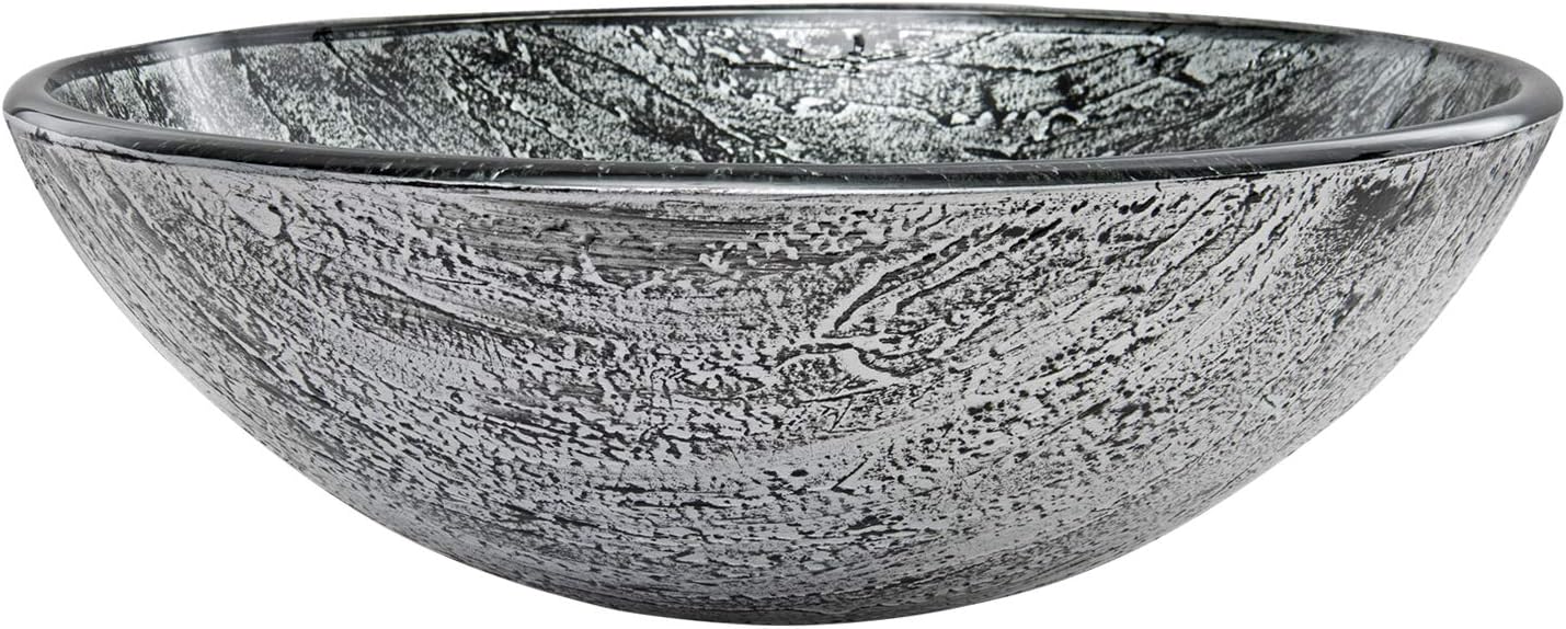 Vigo Vessel Sink Slate Grey - 17' Artistic Round Bowl Sink for Bathrooms, Tempered Glass Above Counter Bathroom Sink with NonStickShield, QuickDrain & TempGuard, Modern Luxury Design