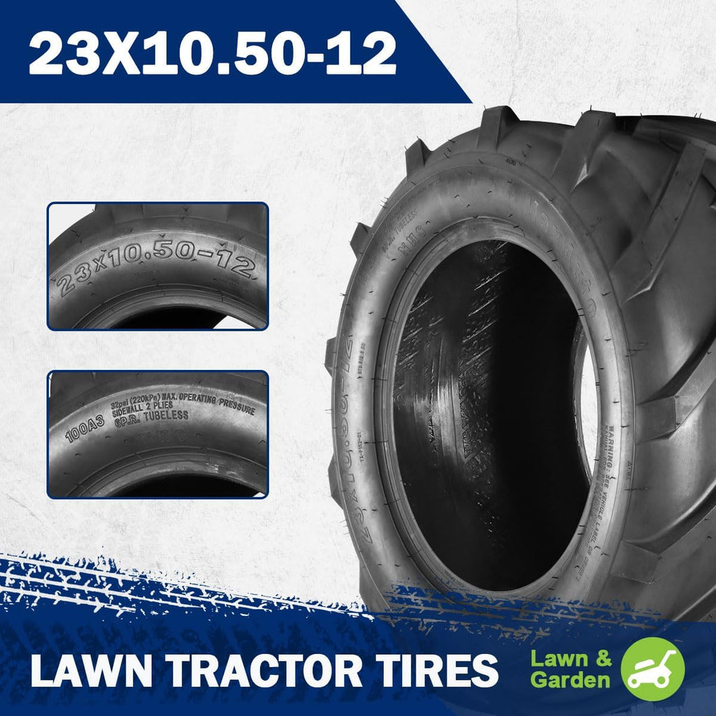 MaxAuto 23x10.50x12 Super Lug Riding Lawn Mower Tires, 23x10.50-12 Lug Ag Tire for Garden Farm Riding Mower, 23-10.5-12 Ag Farm Tractor Turf Tire, 6Ply Tubeless, 1760 lbs Capacity, Set of 2