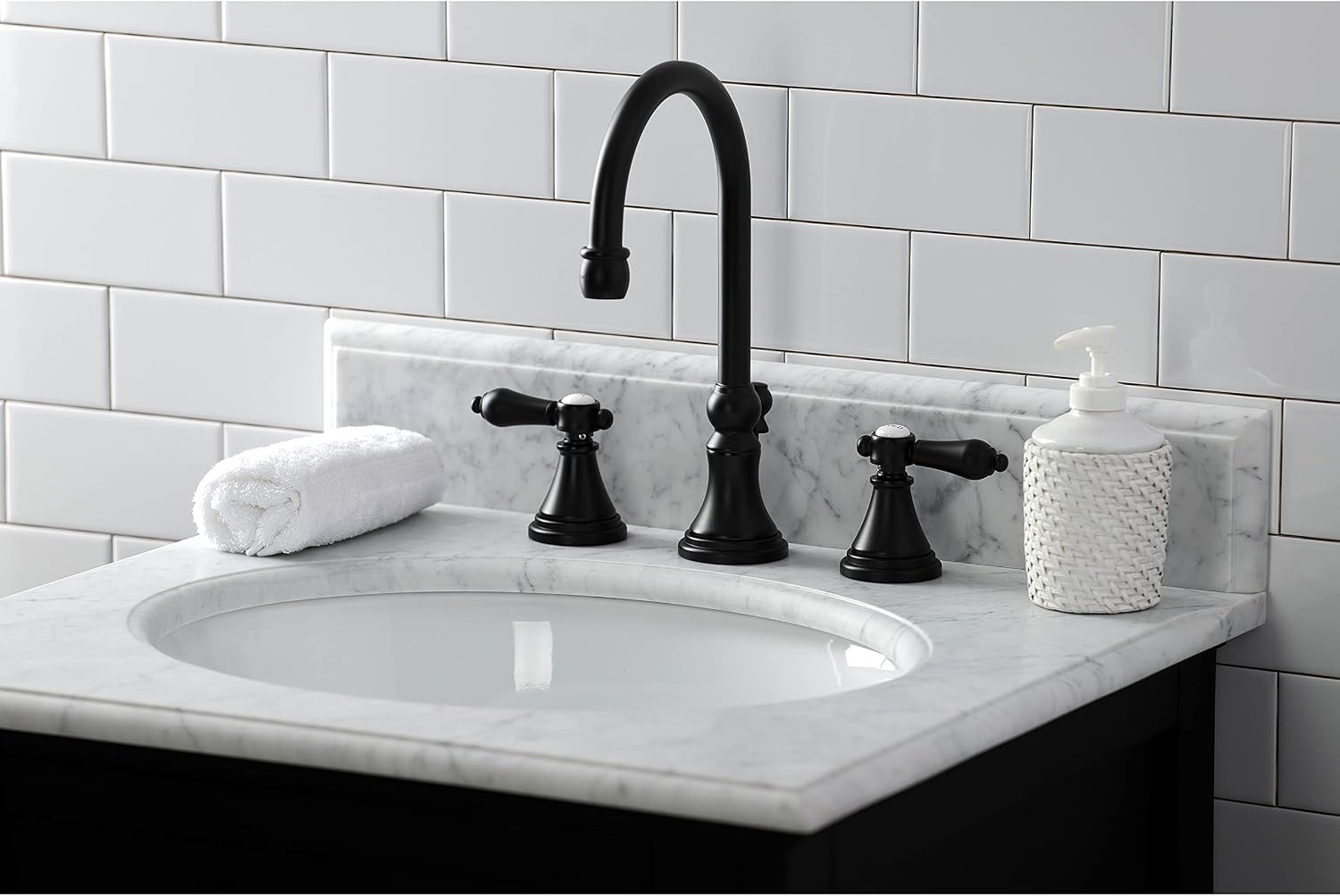 Kingston Brass KS2980BAL Heirloom Widespread Bathroom Faucet, Matte Black, 13.63 x 6.31 x 11.5