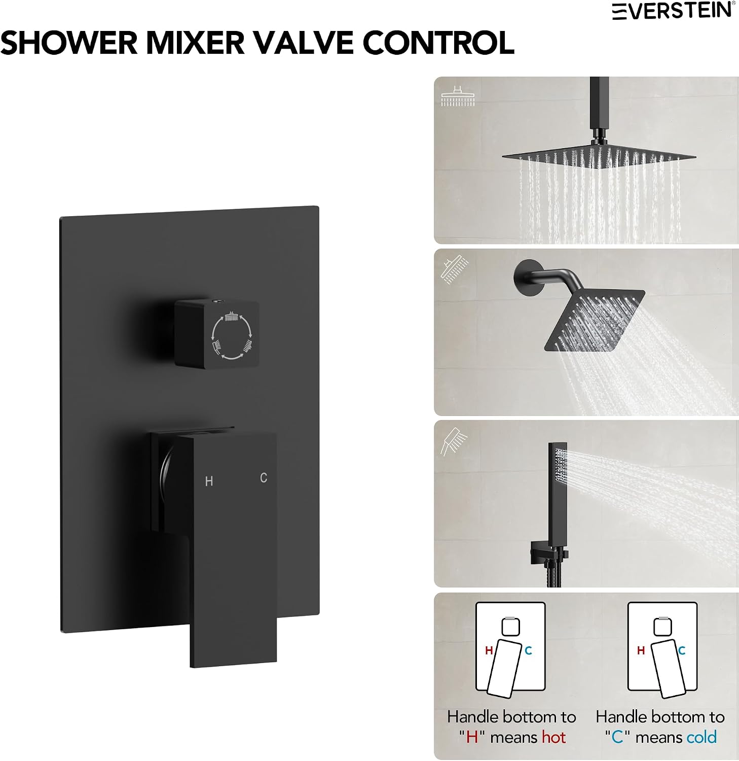 10' High-Pressure Rainfall Shower Faucet, Celling Mount Dual Shower Head System, Matte Black