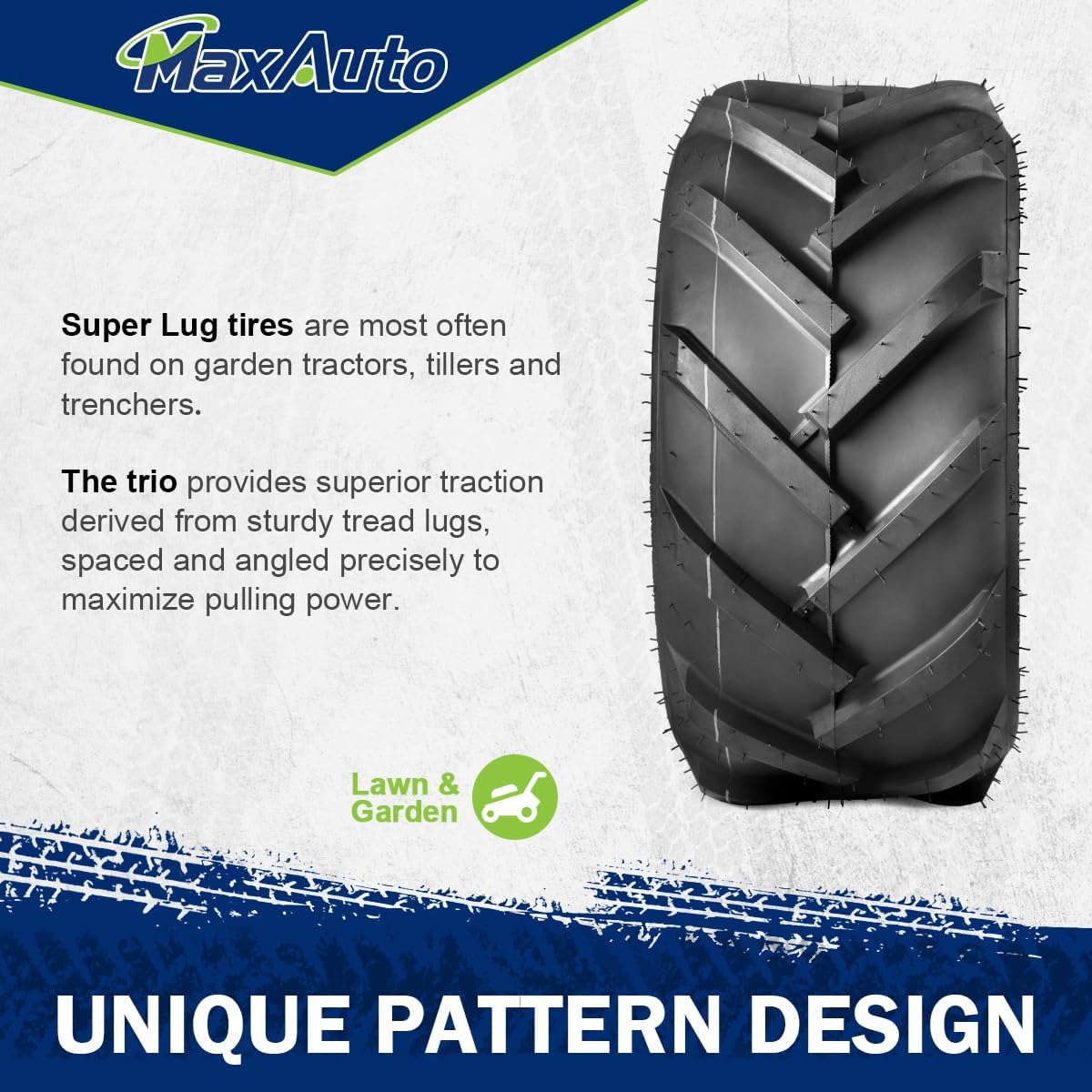 MaxAuto Ag Tractor Tires 16x6.50-8 & 23x10.50-12 Lawn Mower Agriculture Farm Tire, Super Lug 6-Ply Tubeless Tire,16x6.5-8 Front & 23x10.5-12 Rear Garden Golf Riding Turf Tires, 4 Pack in 2 Packages