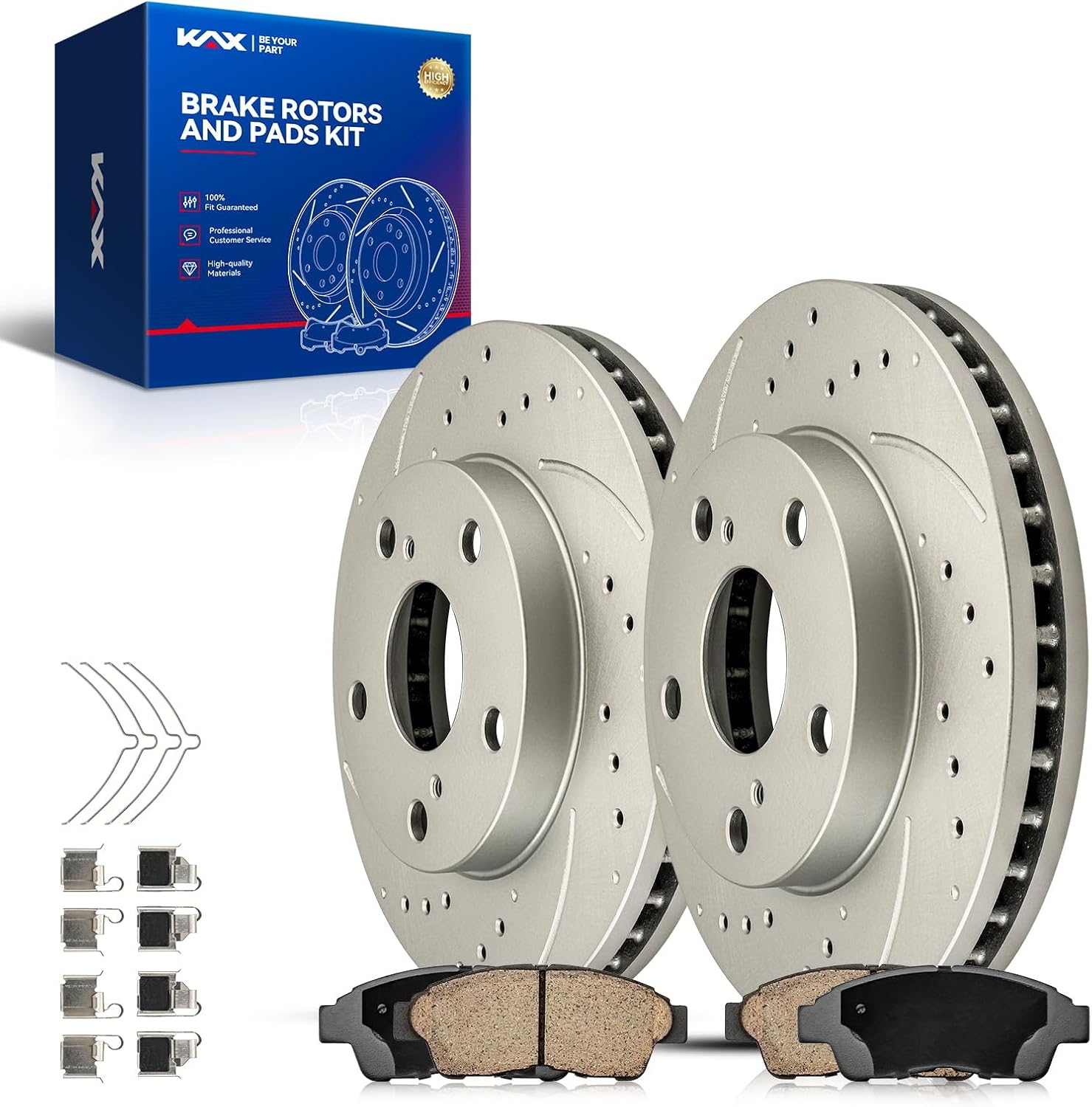 KAX Front Brakes and Rotors for Toyota Camry 1992-2001, Drilled and Slotted Vented Disc Brake Rotor Ceramic Brake Pad Replacement (#3291+D562, 10.03inch, 254.8MM)