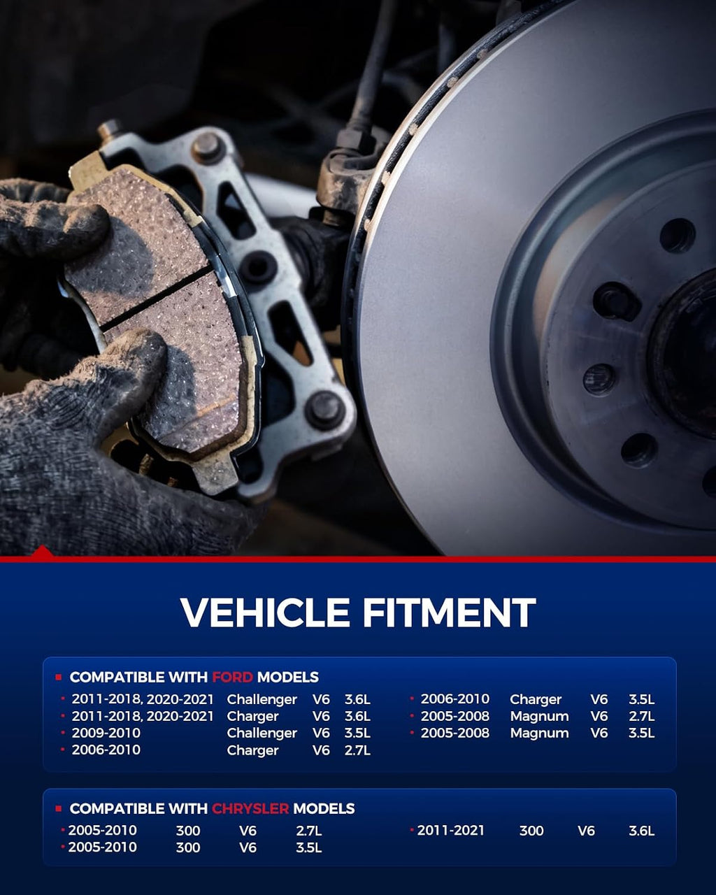 KAX Front Brake Kit Fits for Charger/Challenger 2011-2018 2020-2021 3.6L, Charger 2006-2010 3.5L/2.7L, Magnum 2005-2008 3.5/2.7L, Challenger 2009-2010 3.5L, 300 2011-2021 3.6L/2005-2010 3.5/2.7