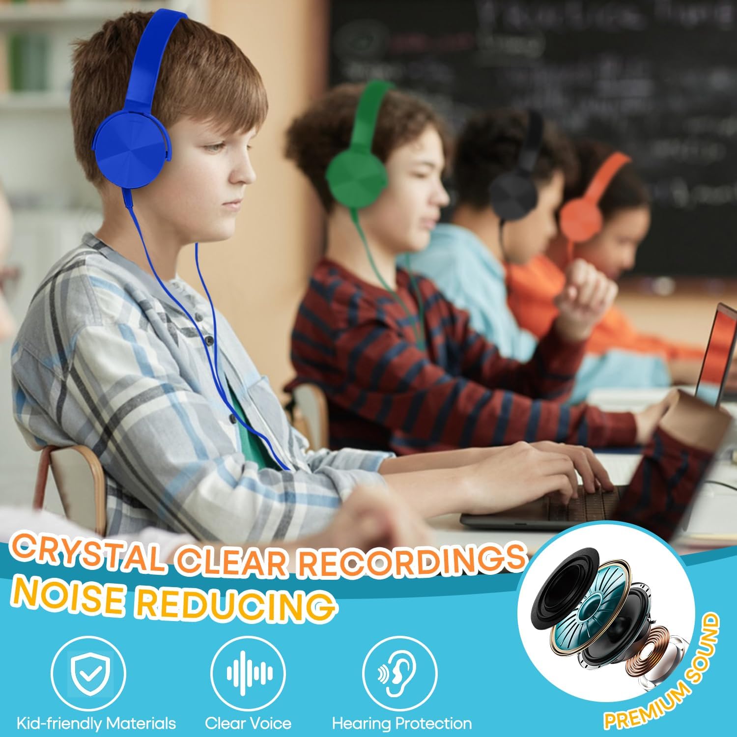 Bulk Headphones for Classroom 24 Pack,Wholesale School Multi Colored Durable Wired Headset for Students,Kids,Children Toddler Teen Boys Girls and Adult(LS450,24 Mixed)