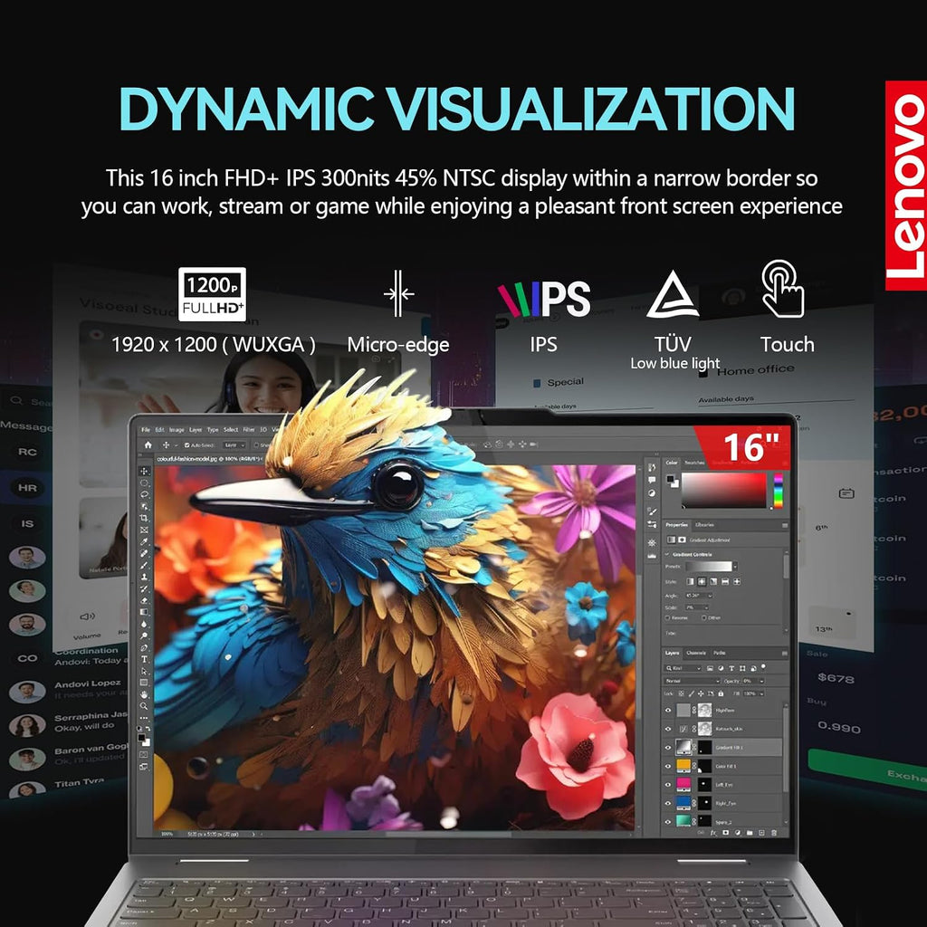 Lenovo 2025 Yoga 7i 2 in 1 Laptop Touchscreen|16' FHD+ 360 Foldable Touch Screen Convertible|Intel Core Ultra 7, 16GB DDR5 RAM 512GB SSD+512GB Portable SSD|Windows 11 Pro Lifetime Office|Backlit|FP