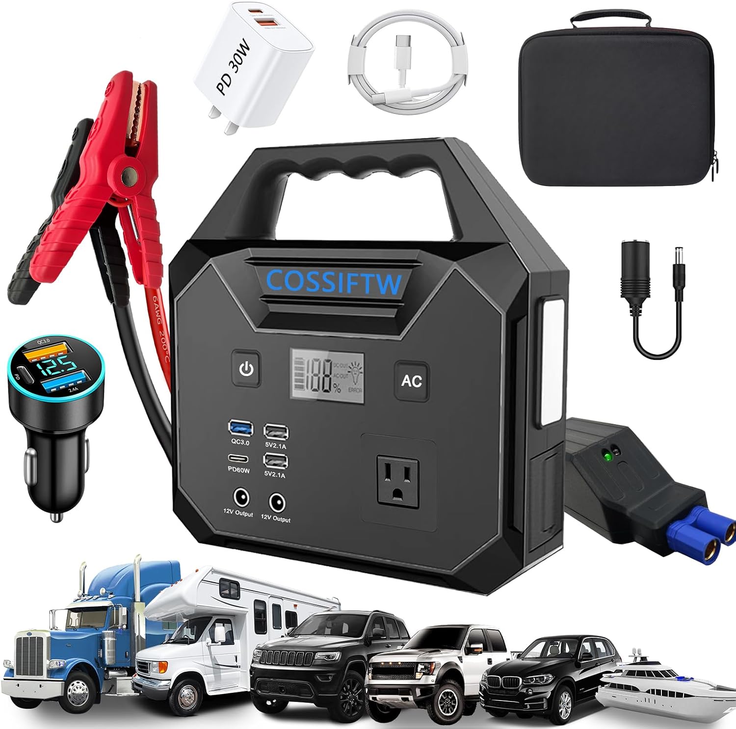 10000A Heavy Duty Jump Starter AC 200W Generator 130wh Jump Booster PD 60W Two-Way Fast-Charging The Most Multi Functions & Heavy Duty Jump Starter (Apply for All Cars & Trucks)