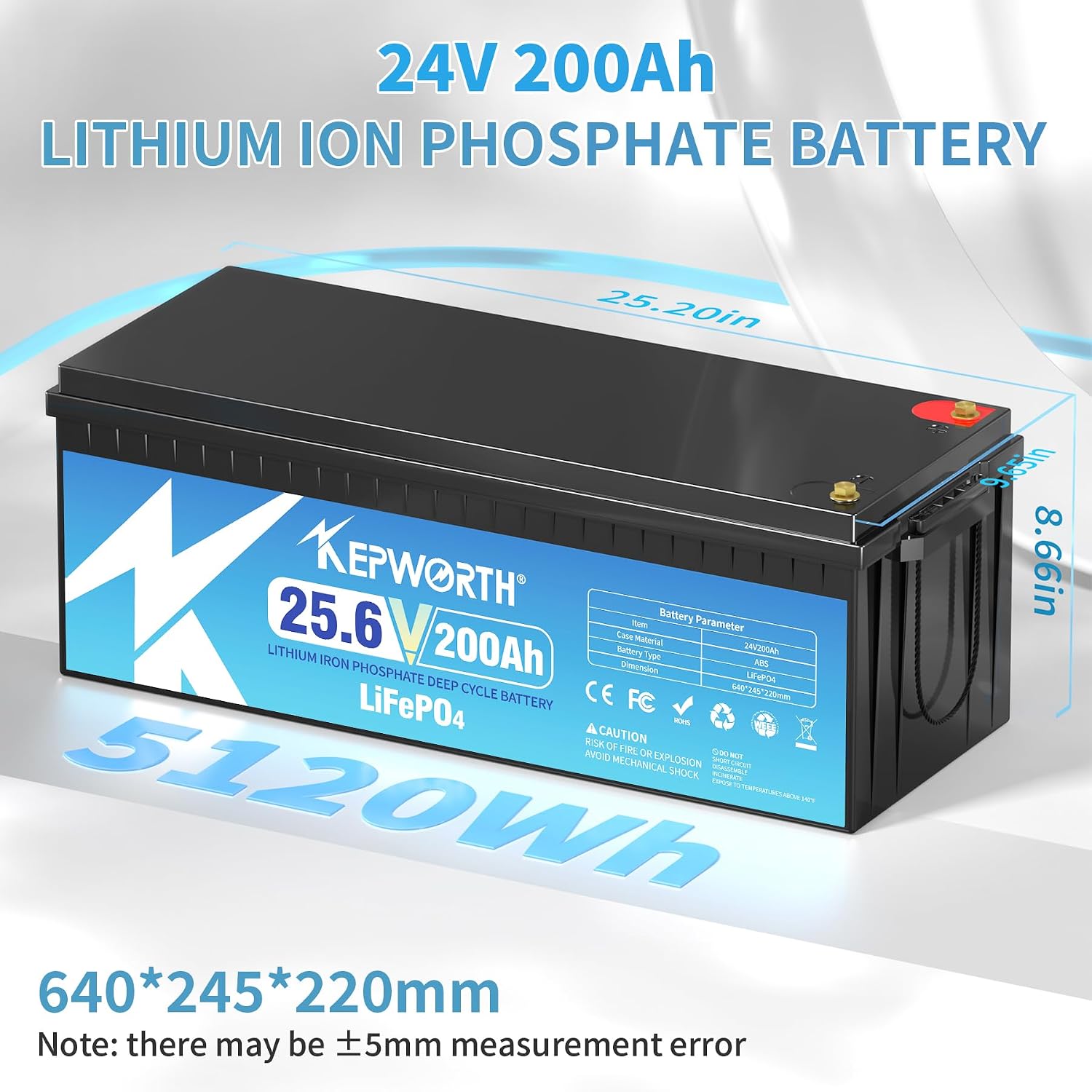 KEPWORTH 24V 200Ah LiFepo4 Battery, Rechargeable Lithium Batteries, 5.12KW Independent Power, Perfect for Boat, Marine, RV, Solar, Trolling Motor, Household Appliance, Off-grid Life