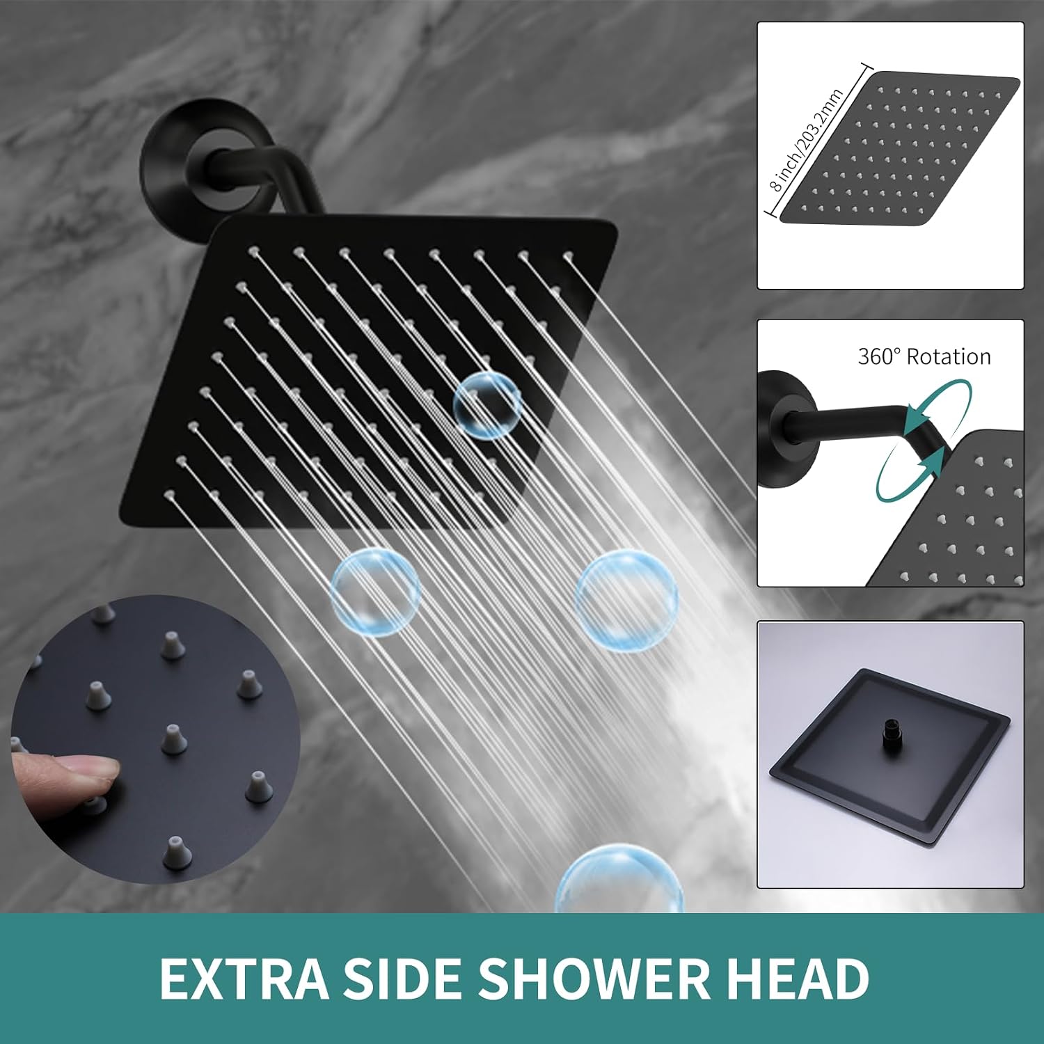 Rainfall Shower System with 12+8+8' Three Top Shower Heads, Body Jets and Handheld Shower,Matte Black Full Body Shower System with Digital Display Valve