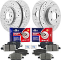 Front & Rear Drilled Slotted Rotors and Ceramic Disc Brake Pads Kit for Chevy Malibu 2016 2017 2018 2019 With Manual Parking Brake