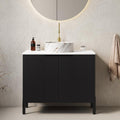 30' Bathroom Vanity with Sink, Modern Bathroom Vanities with 2 Soft-Closing Doors, Freestanding Bathroom Cabinet with Round Ceramic Basin & Carrara White Counter Top-Colmar, Black/R