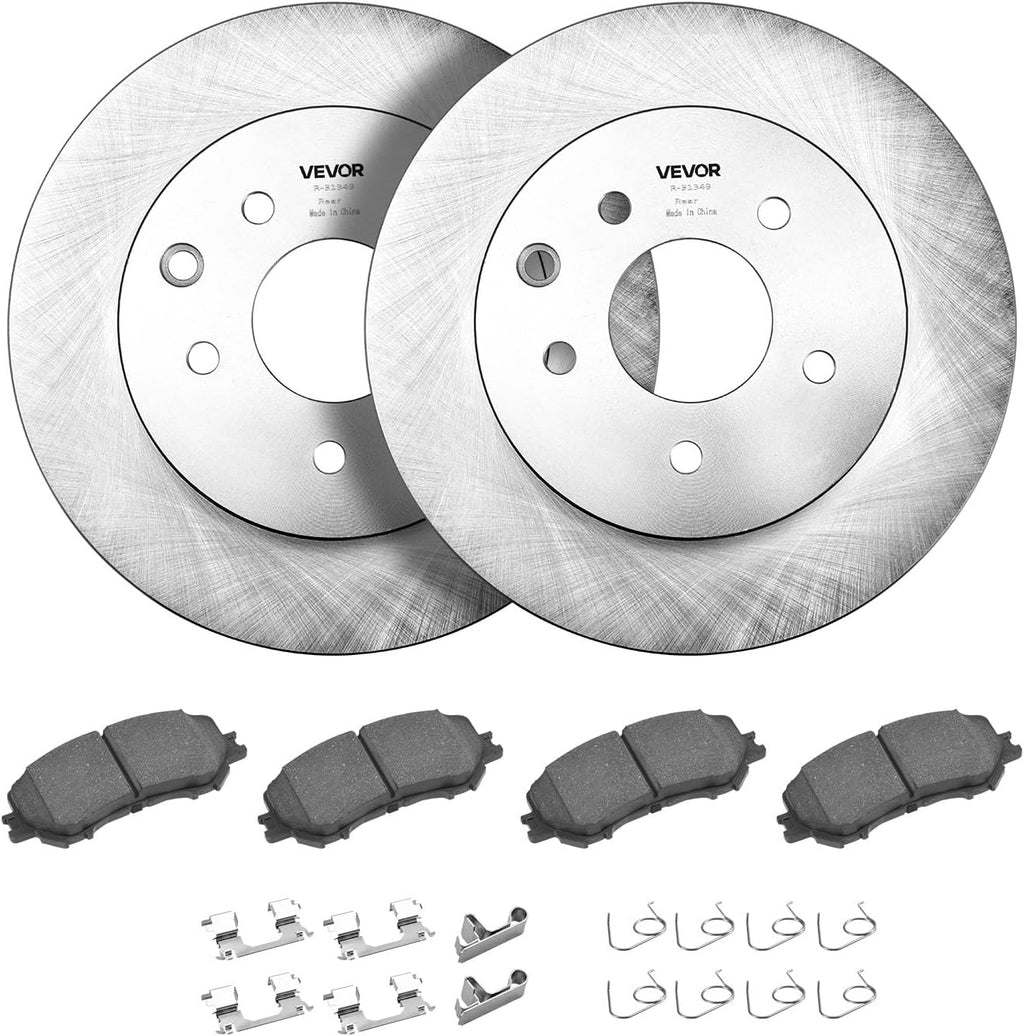VEVOR Front and Rear Brake Kit Compatible with 2014-2015 Nissan Rogue (2 Row Seating; 11.65 inch (296mm) Front Outer Diameter), Hollow Structure Brake Rotors Ceramic Brake Pads Replacement Kit