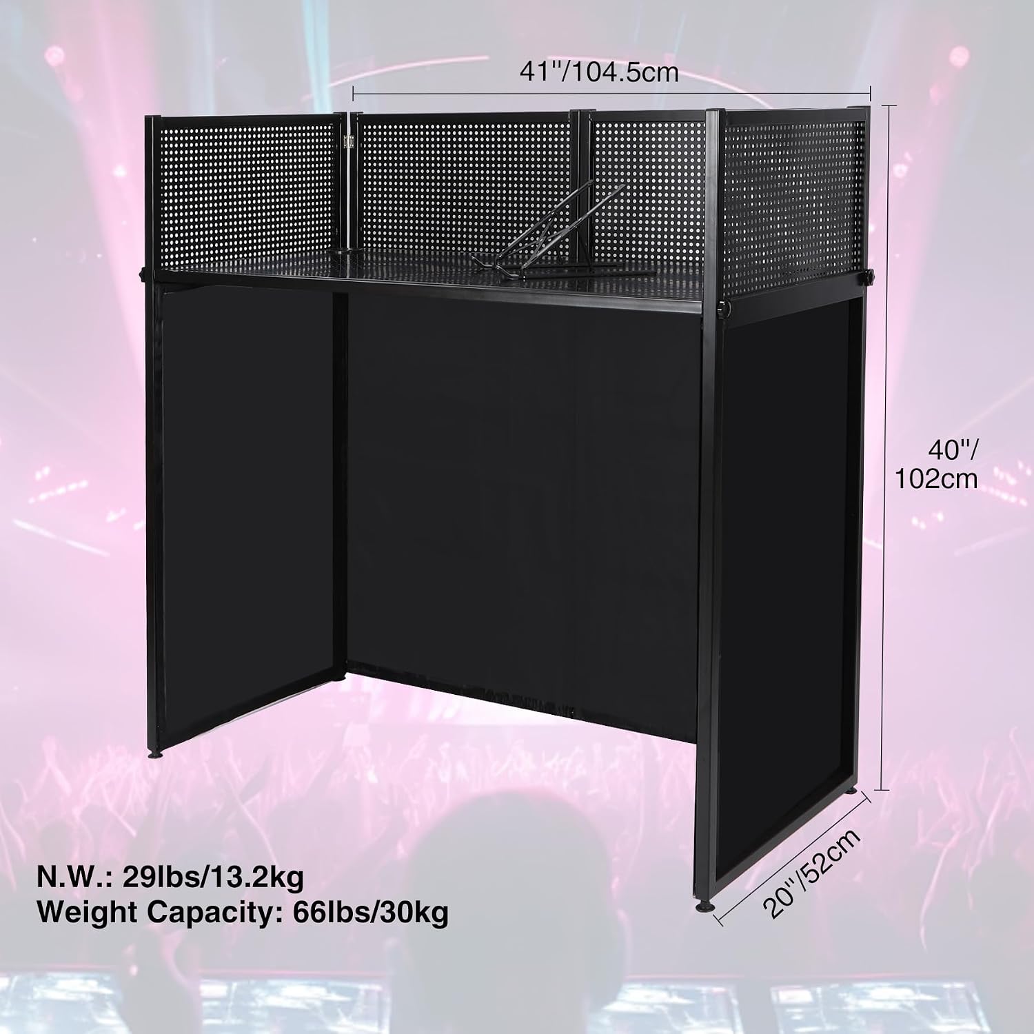 2-in-1 Mobile DJ Workstation, Portable DJ Facade Booth with Scrims & Carry Bag + Height Adjustable DJ Laptop Stand with 2 Cooling Fans for Controller, Mixer, MacBook, PC, For Gigs, Weddings