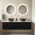 60' Floating Bathroom Vanity with Double Sink, Natural Solid Wood Modern Bathroom Vanities with Ultra-Thin Marble Sink and Countertop, Soft-Close Design, Pre-Assembled Cabinet, Black