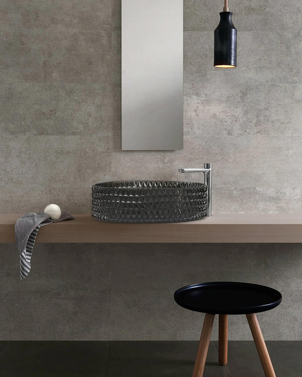 Homary Bathroom Vessel Sink Round Vessel Sink 15.35' x 4.33' Transparent Diamond Shaped Crystal Glass Bathroom Sink Above Counter with Pop-up Drain, Black