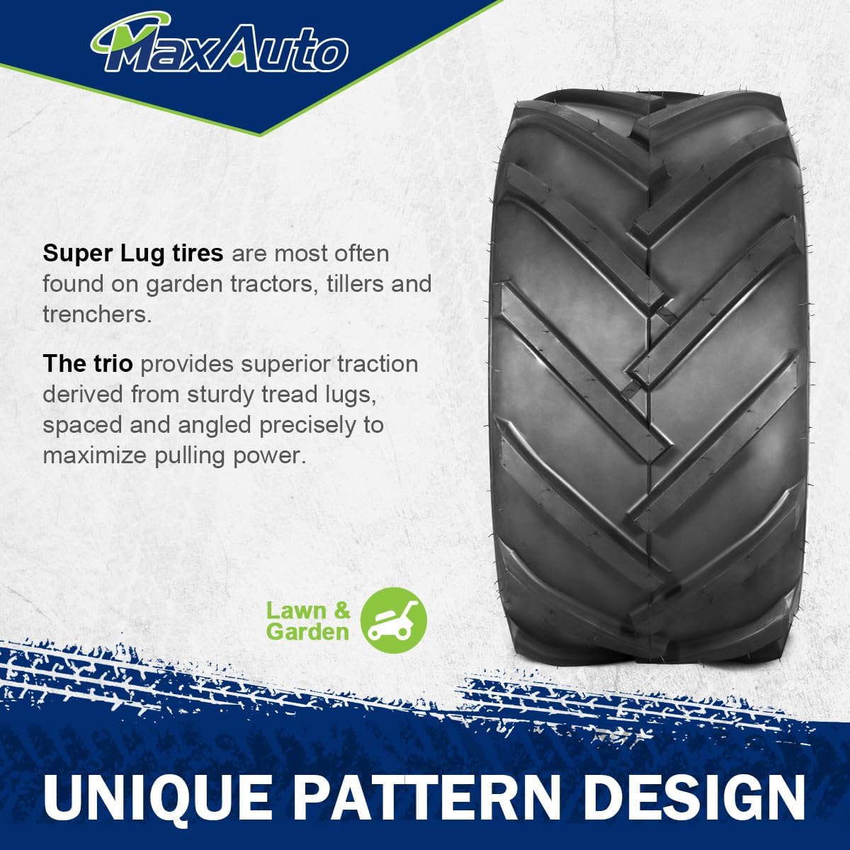 MaxAuto 23x10.50x12 Super Lug Riding Lawn Mower Tires, 23x10.50-12 Lug Ag Tire for Garden Farm Riding Mower, 23-10.5-12 Ag Farm Tractor Turf Tire, 6Ply Tubeless, 1760 lbs Capacity, Set of 2