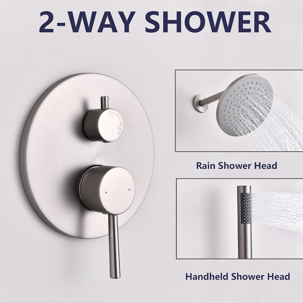 Shower System, Shower Faucet Set, 8' Rainfall Shower Head and Handheld Spray Combo, Round Shower Head and Handle Set with Valve and Trim Kit, Brushed Nickel