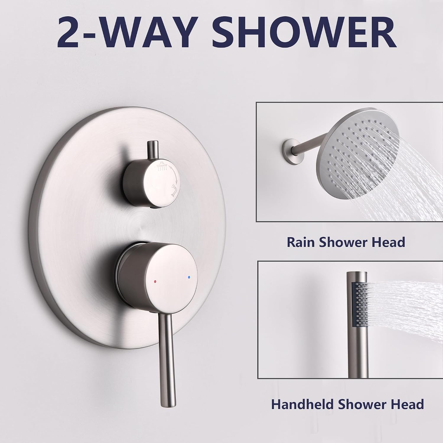 Shower System, Shower Faucet Set, 8' Rainfall Shower Head and Handheld Spray Combo, Round Shower Head and Handle Set with Valve and Trim Kit, Brushed Nickel