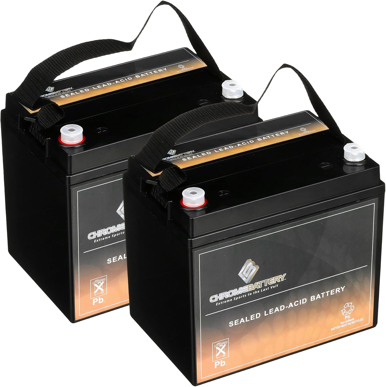 CB CHROMEBATTERY 12V 35AH T6 Maintenance-Free Battery for Lawn Mowers, Snow Blowers, Solar Energy, UPS Systems, and More - Threaded (T6) Terminal - 2 Pack