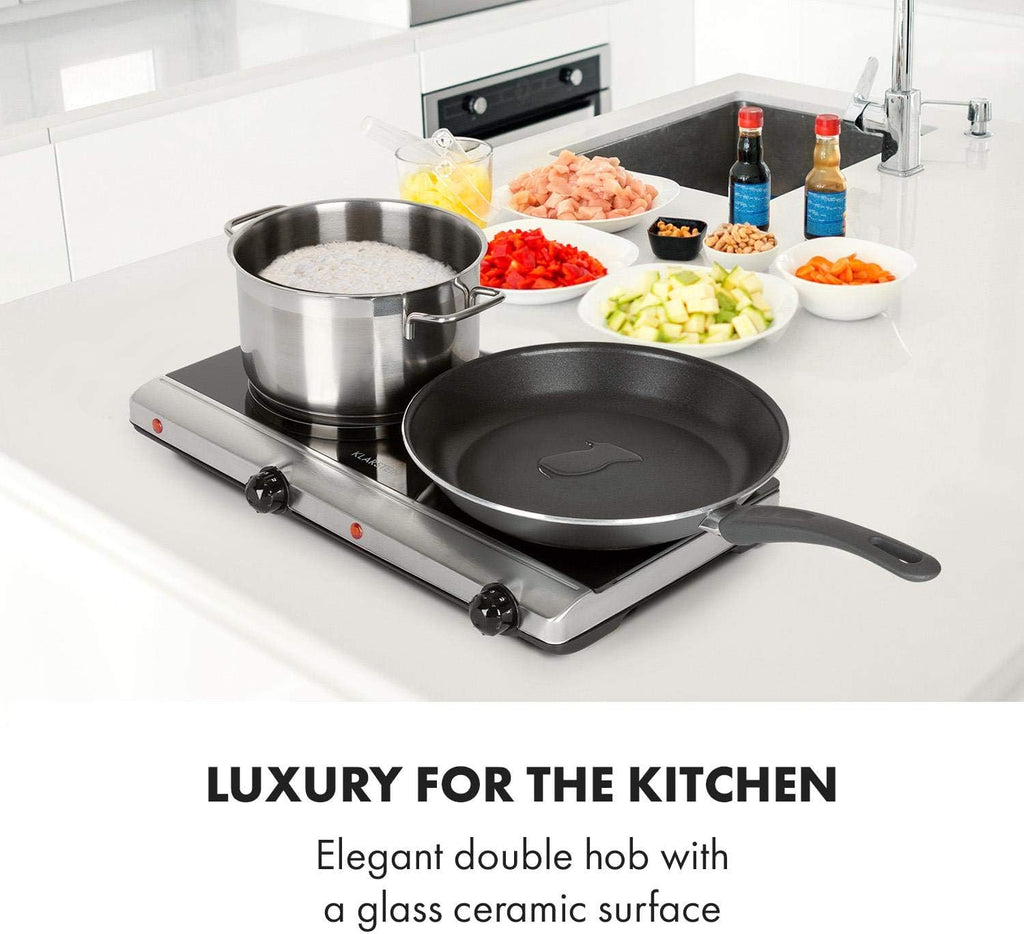 Klarstein 2 x 2400 W built-in ceramic hob, 2-burner hob, ceramic hob, ceramic hob, ceramic hob, stainless steel electric hob