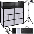 2-in-1 Mobile DJ Workstation, Portable DJ Facade Booth with Scrims & Carry Bag + Height Adjustable DJ Laptop Stand with 2 Cooling Fans for Controller, Mixer, MacBook, PC, For Gigs, Weddings