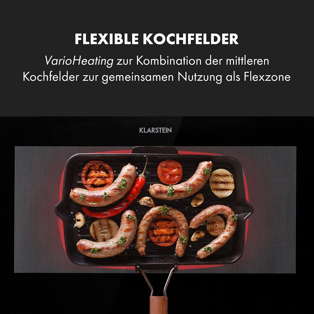 Klarstein Delicatessa 90 Slim Induction Hob Self-Sufficient, Built-In Flex Zone 90 cm, 4 Zones, 7000 W, 9 Power Levels, Booster, Pan Detection, Timer, Glass Ceramic, Hob, Black