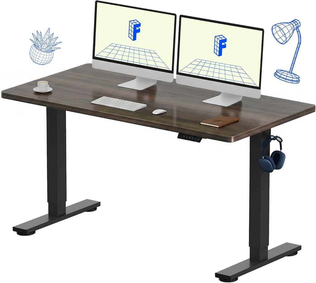 FLEXISPOT EN1 One-Piece Standing Desk, Electric Adjustable with 4 Memory Presets, 176 LBS Capacity, Stable & Quiet, Seamless Desktop for Home Office & Dual Monitors, 55'x28' Black Walnut