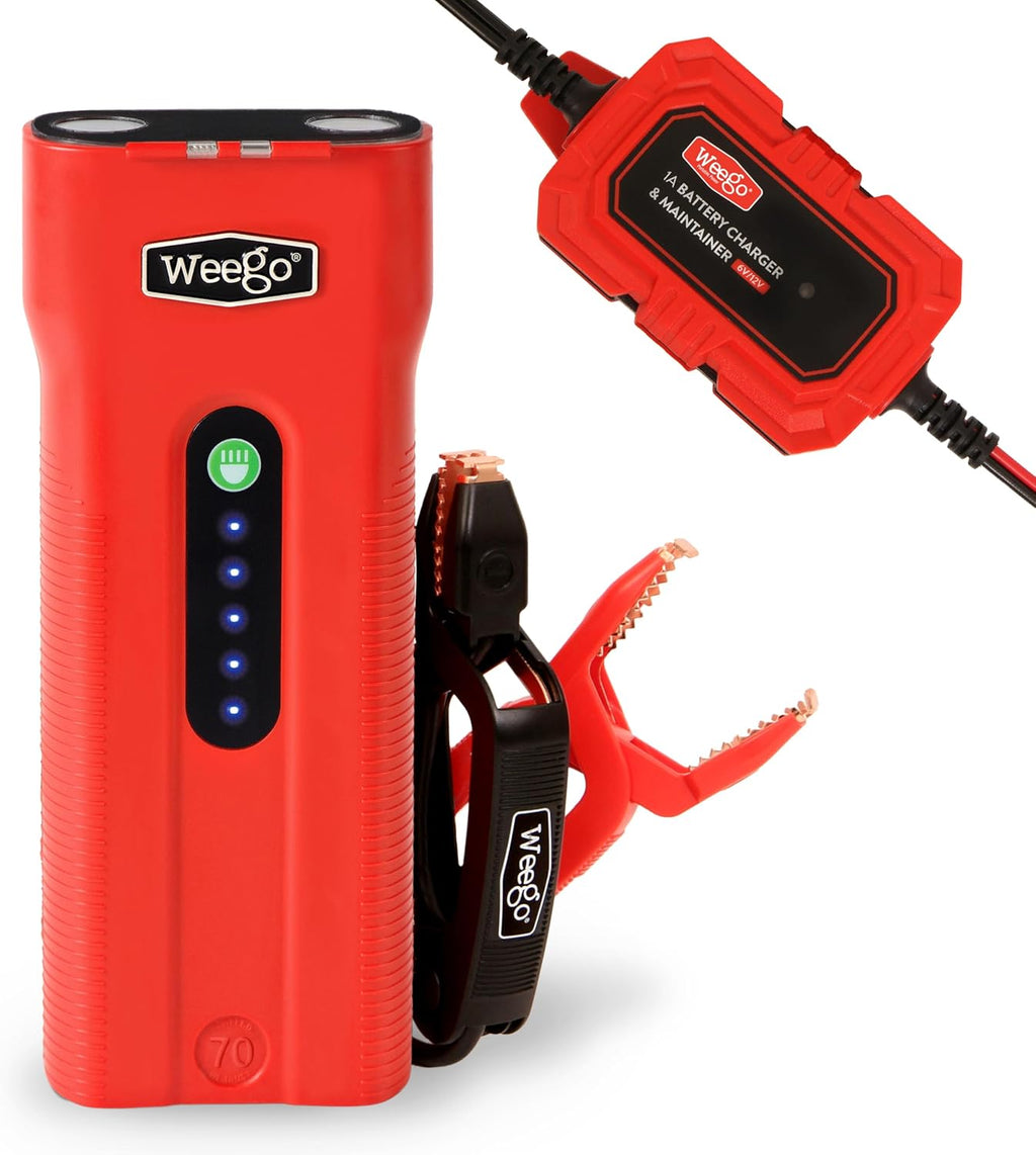 Weego 70 Jump Starter & Trickle Charger Bundle – Powerful Battery Solution for Your Vehicle - 700 Cranking / 2500 Peak Amps
