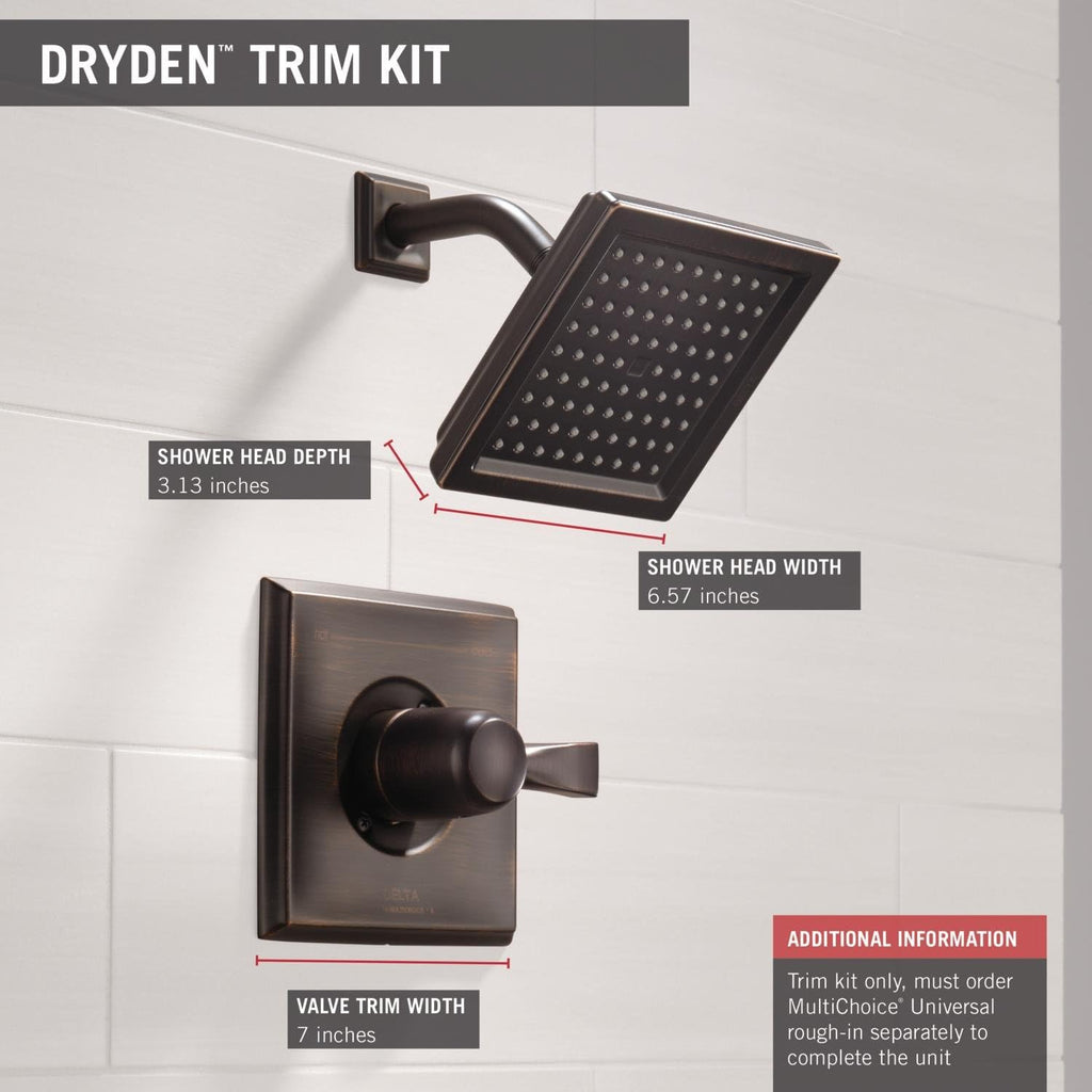 Delta Faucet Dryden 14 Series Single-Function Shower Trim Kit with Single-Spray Touch-Clean Shower Head, Venetian Bronze T14251-RB (Valve Not Included)