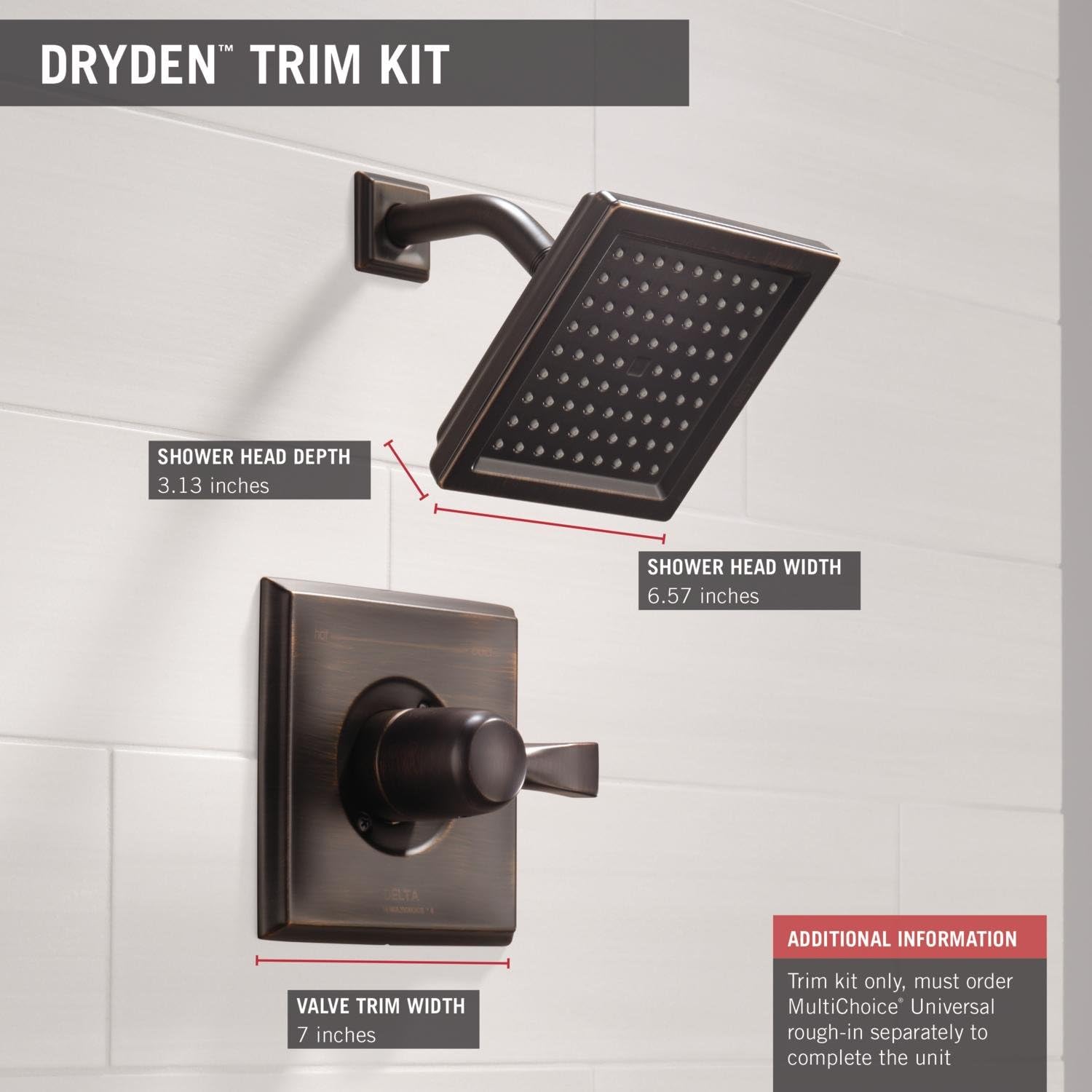 Delta Faucet Dryden 14 Series Single-Function Shower Trim Kit with Single-Spray Touch-Clean Shower Head, Venetian Bronze T14251-RB (Valve Not Included)