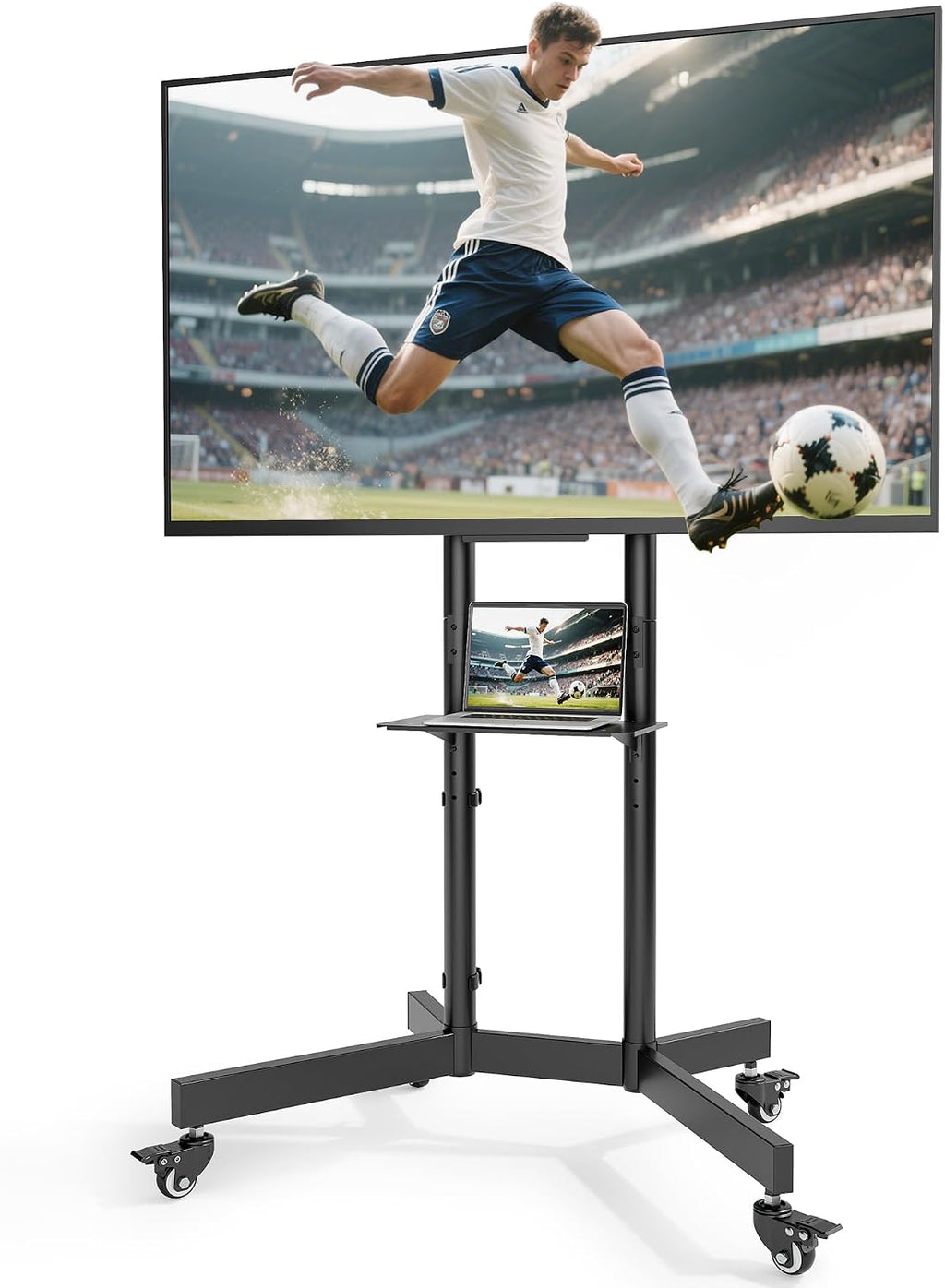 Upgraded Rolling TV Stand for 32-86 Inch TVs up to 200 lbs, Heavy Duty Mobile TV Cart with Laptop Shelf, Height Adjustable Portable TV Stand with Lockable Wheels, Max VESA 600x400mm