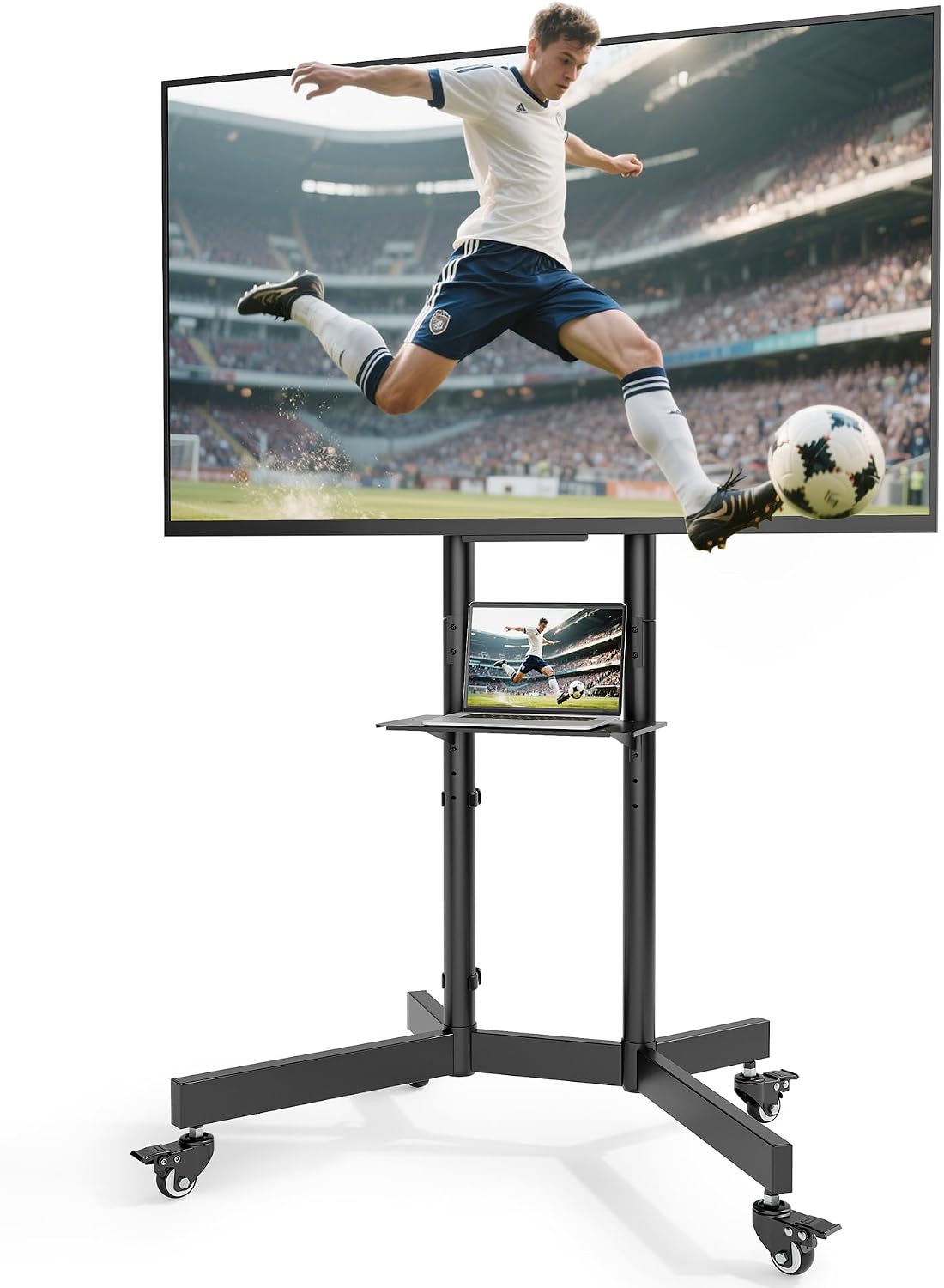 Upgraded Rolling TV Stand for 32-86 Inch TVs up to 200 lbs, Heavy Duty Mobile TV Cart with Laptop Shelf, Height Adjustable Portable TV Stand with Lockable Wheels, Max VESA 600x400mm