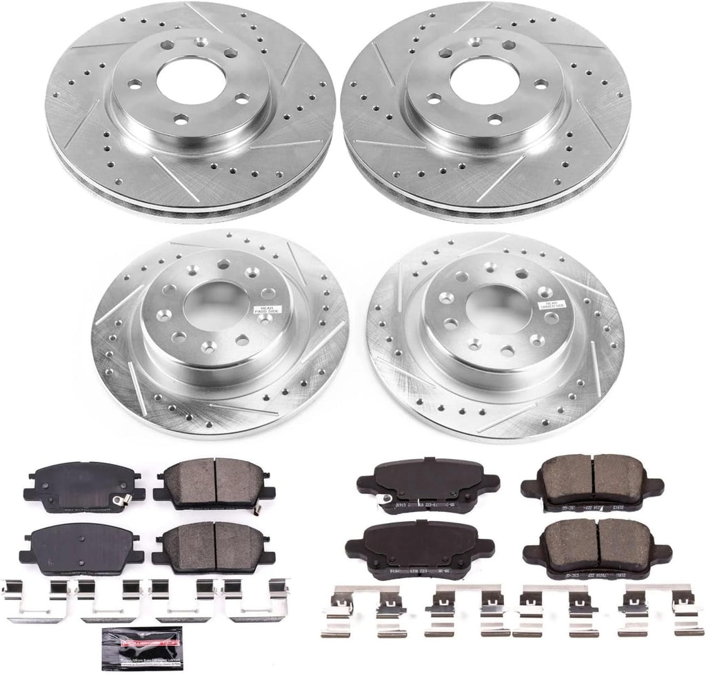 PowerStop Front and Rear Brake Kit for Buick LaCrosse 2019 |Chevrolet Equinox 2018-21 |GMC Terrain 2021 - Drilled and Slotted Disc Rotors with Carbon-Fiber Ceramic Brake Pads Replacement, K7564
