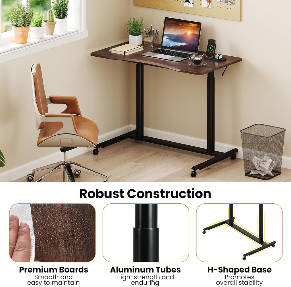 Tangkula Mobile Standing Desk, C-Shaped Sit Stand Desk with Adjustable Height, Lockable Wheels & Metal Frame, Rolling Laptop Desk, Portable Computer Workstation for Small Space