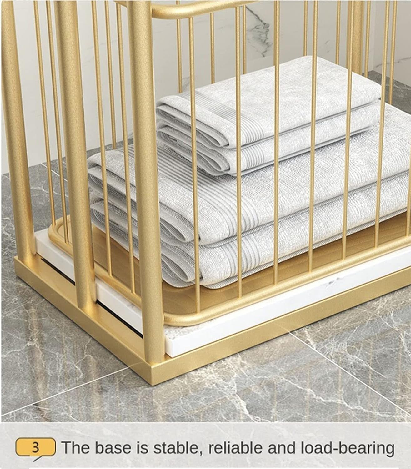 Bathroom Freestanding Towel Rack with Dirty Clothes Basket - Wrought Iron Study Shelf Hotel Storage Rack - Floor Standing Towel Rail (Black)