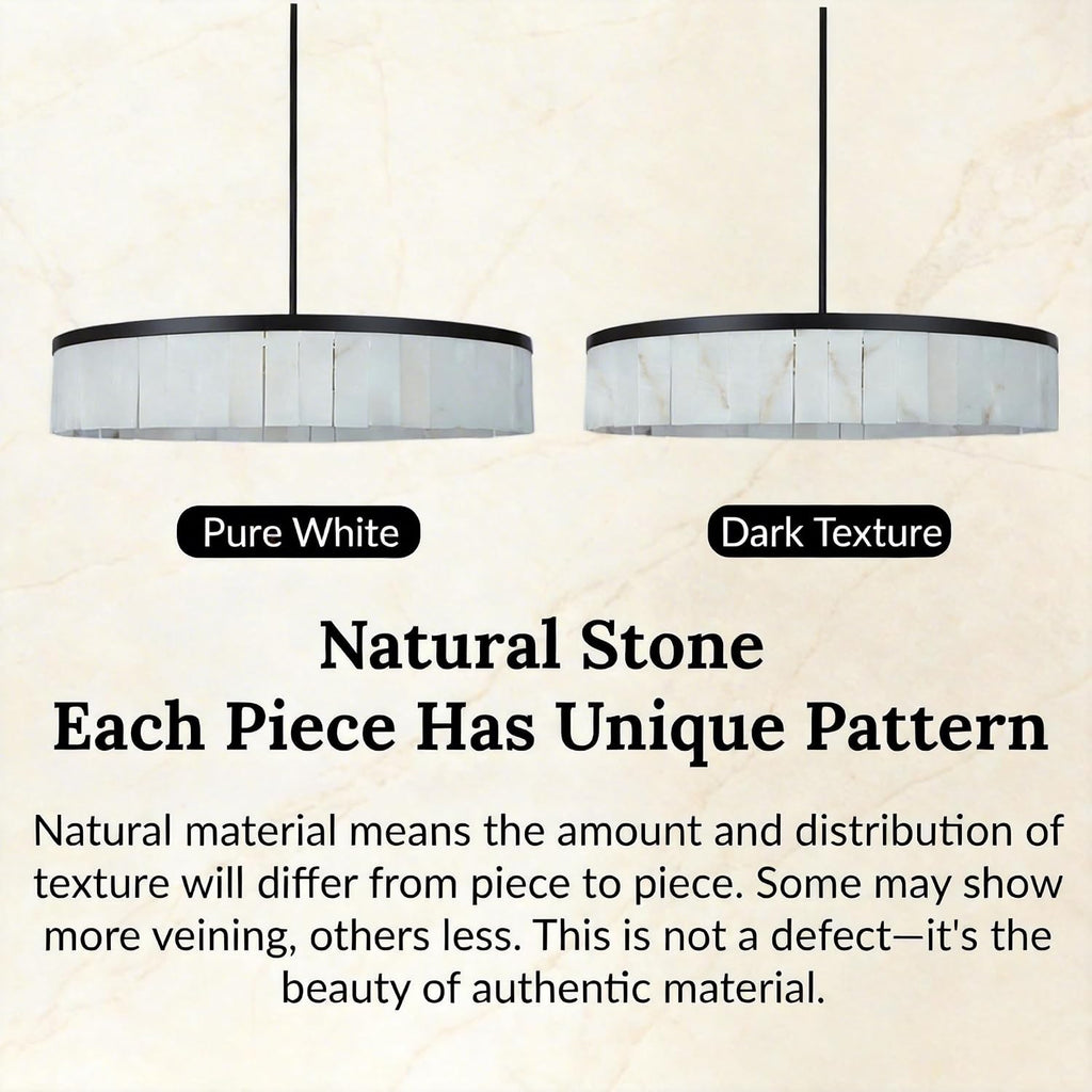 41 Inch Diam Alabaster Round Chandelier, Handmade Natural Stone Ceiling Light, Modren Organic Unique Textures Stone Light Fixture, Hanging Fixture for Kitchen Island, Dining Room, Living Room (Black)